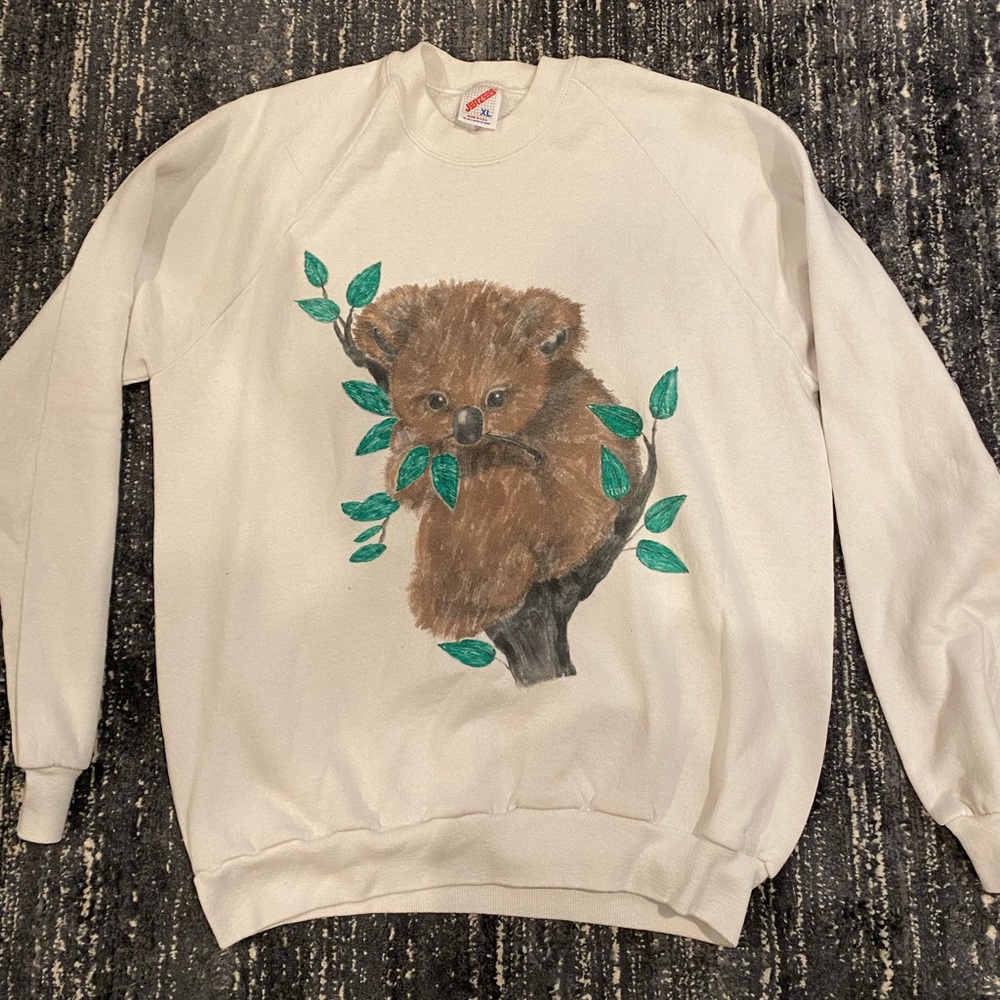 One of a kind Koala Bear white sweater